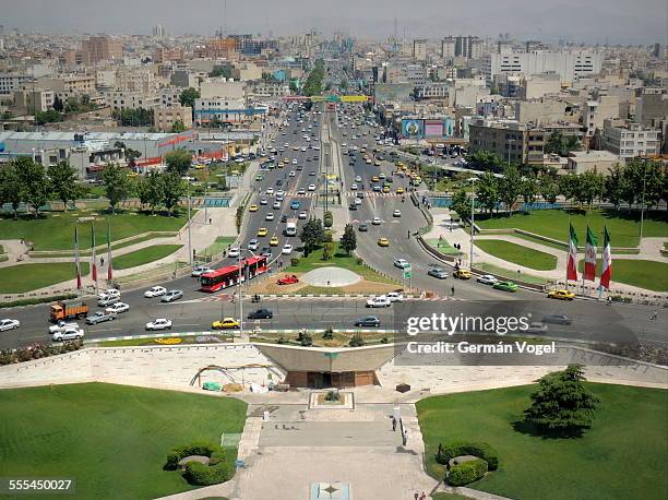 tehran azadi avenue aerial view into the horizon - tehran city stock pictures, royalty-free photos & images