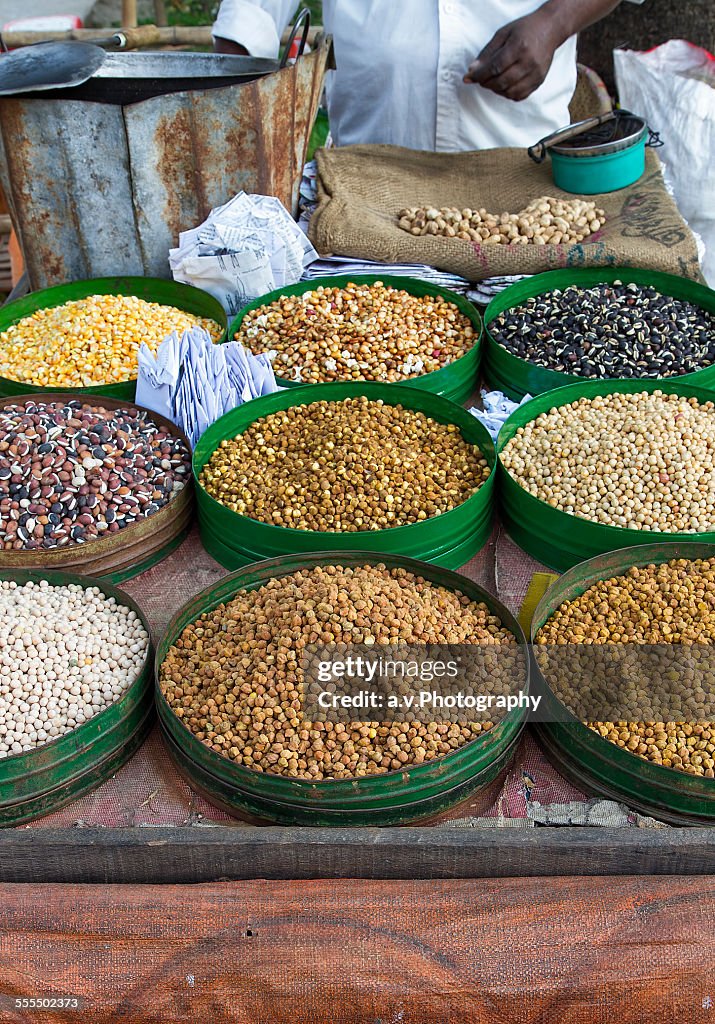 Vending cart with peas in Dhaka city