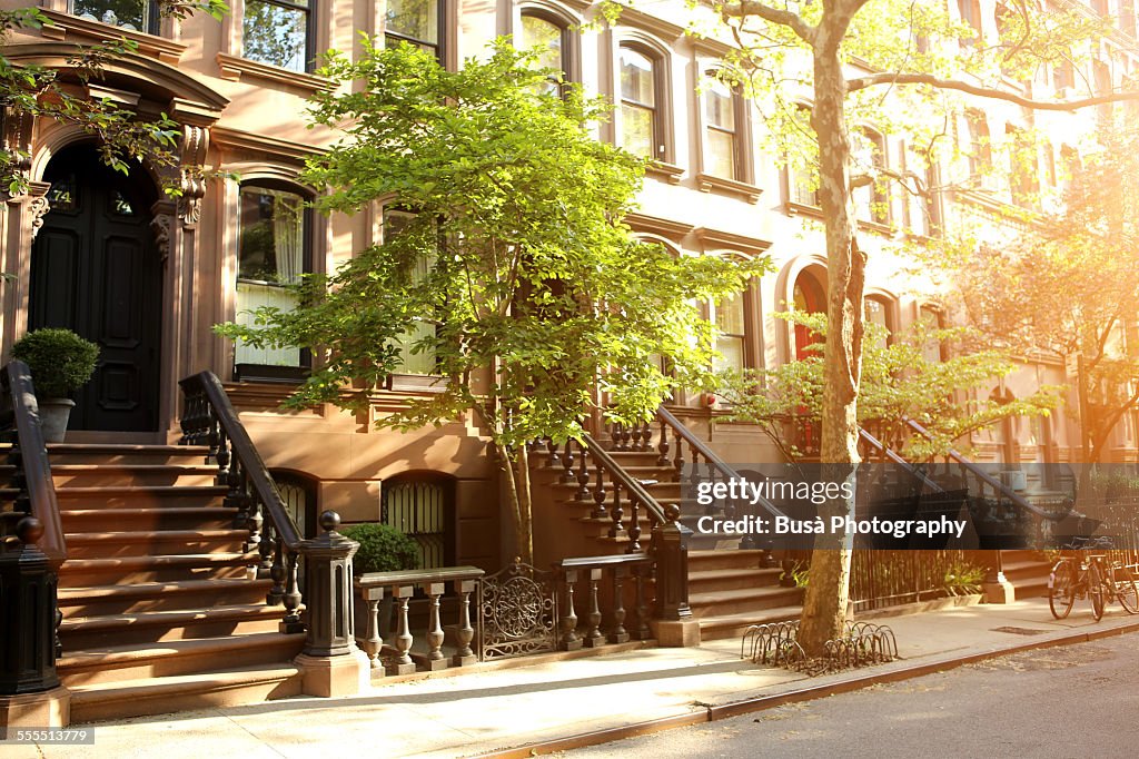 Rows of beautiful brownstones in New York City