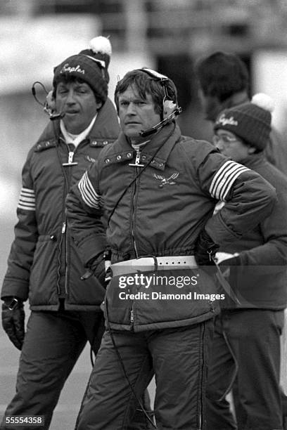 Head coach Dick Vermeil, of the Philadelphia Eagles, on the sidelines during a game in the early-1980's against the Dallas Cowboys at Veterans...