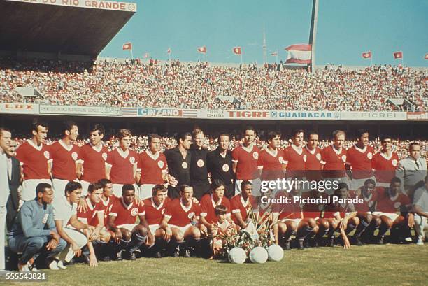 The Sport Club Internacional football team pose for a photograph in Brazil, circa 1968.