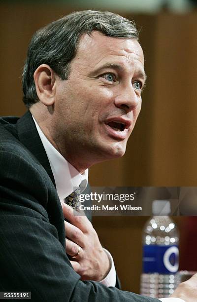 Supreme Court Chief Justice Nominee John Roberts answers questions on his fourth and final day of his testimony in his confirmaton hearings before...