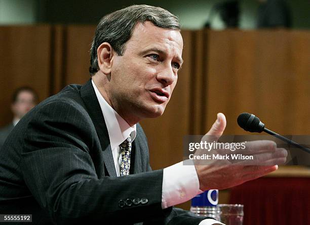 Supreme Court Chief Justice Nominee John Roberts answers questions on his fourth and final day of his testimony in his confirmaton hearings before...