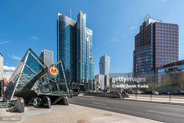 entrance to rondo onz station of warsaw subway - warsaw stock pictures, royalty-free photos & images