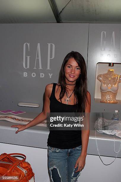 Actress Megan Fox visits the Gap Body booth attends day 4 of Olympus Fashion Week Spring 2006 at Bryant Park September 12, 2005 in New York City.