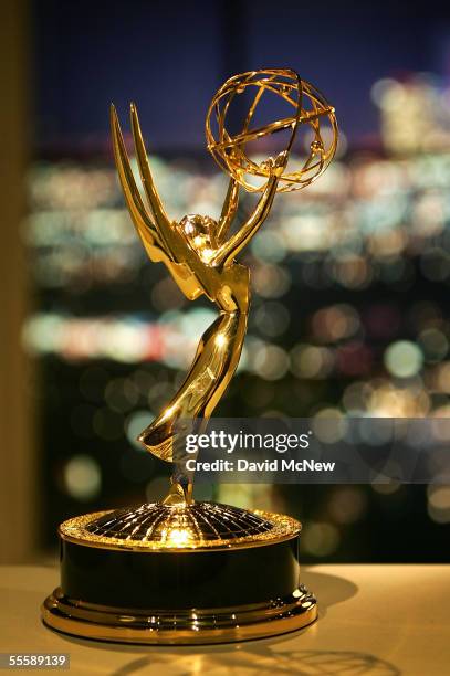 An Emmy statuette is seen in the Architectural Digest Greenroom, where celebrities will wait to go onstage during the 57th Annual Primetime Emmy...