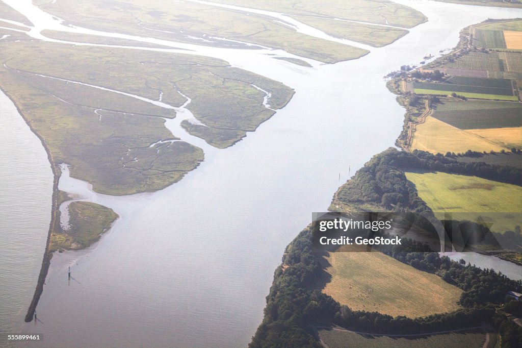 Fraser River delta, aerial view