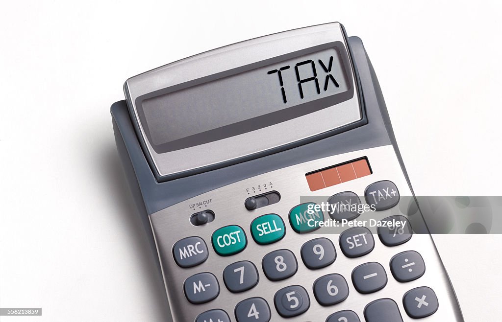 Tax written on a calculator