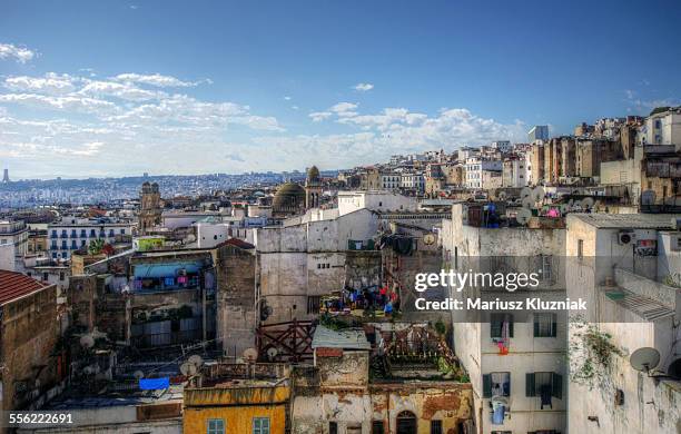 algiers kasbah rooftops aerial view - algeria war stock-fotos und bilder