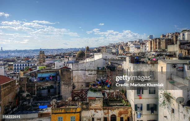 algiers kasbah rooftops aerial view - algiers algeria stock pictures, royalty-free photos & images