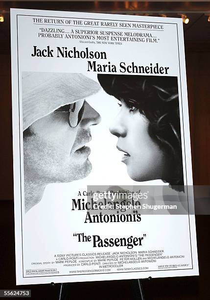 The movie's poster on display at the AMPAS Tribute to Michelangelo Antonioni and Screening of "The Passenger" at the Academy of Motion Pictures Arts...