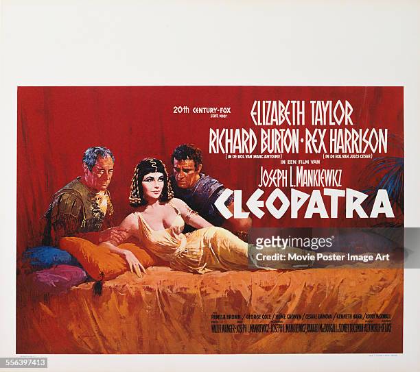 Poster for Joseph L. Mankiewicz and Rouben Mamoulian's 1963 biopic 'Cleopatra' starring Elizabeth Taylor, Richard Burton, and Rex Harrison.