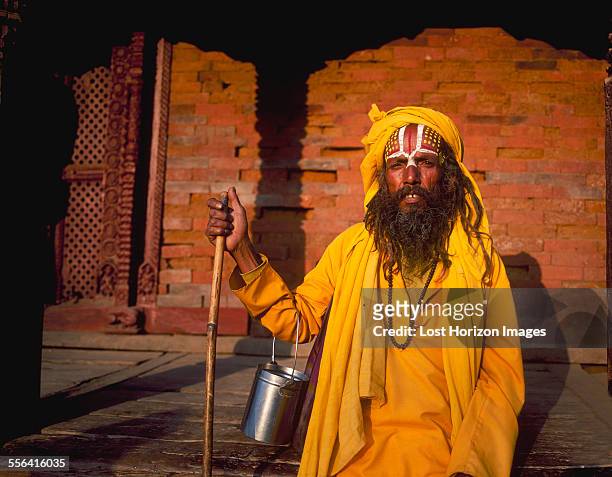 portrait of indian holy man, kathmandu, nepal - nepal road stock pictures, royalty-free photos & images