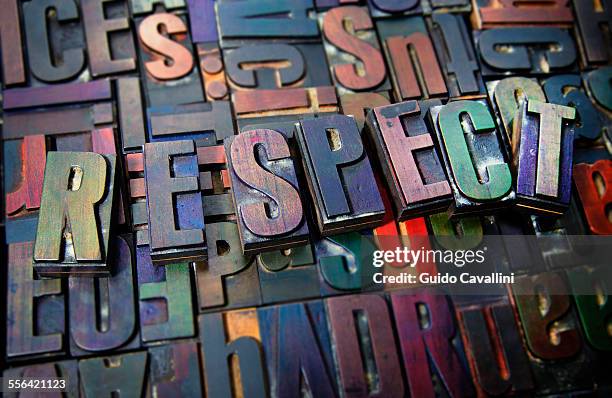 letterpress letters spelling the word respect - respect stockfoto's en -beelden