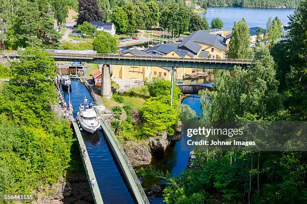 boats on canal, high angle view - dalsland stock pictures, royalty-free photos & images