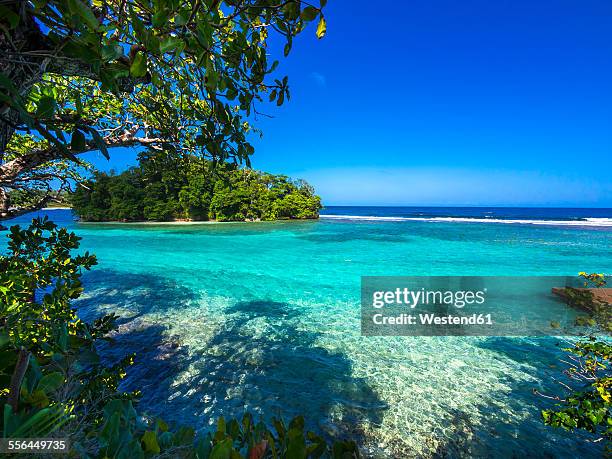 caribbean, greater antilles, jamaica, portland parish, port antonio, view to pellew island - jamaica stock pictures, royalty-free photos & images