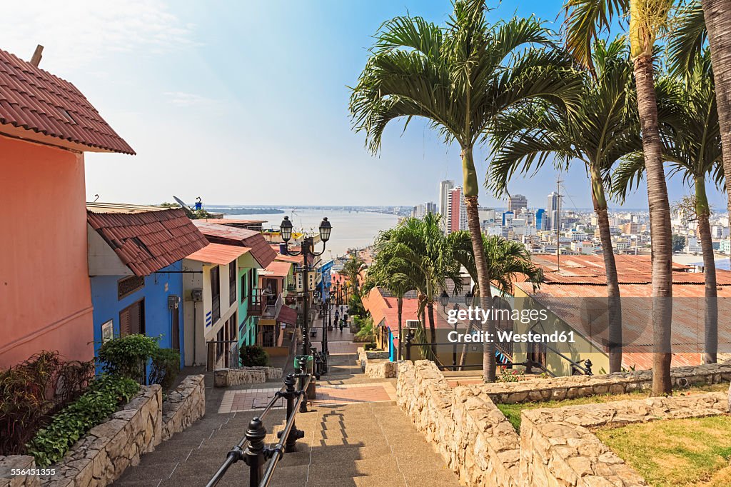 South America, Ecuador, Guayas Province, Guayaquil, Las Penas, Cerro Santa Ana, City view