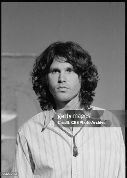 Portrait of American singer Jim Morrison , leader of the rock band The Doors, on 'The Smothers Brothers Comedy Hour,' California, January 6, 1969.