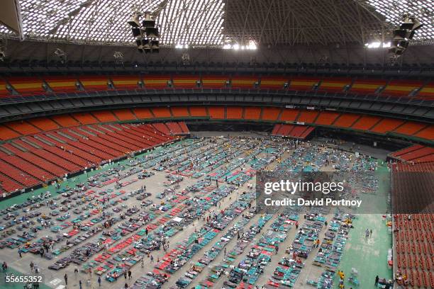 View of the Astrodome housing thousands of New Orleans evacuees of Hurricane Katrina in Houston, Texas on August 31, 2005.