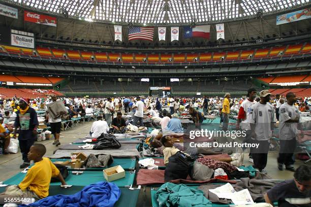 New Orleans evacuees of Hurricane Katrina reside in the Astrodome in Houston, Texas on September 1, 2005.