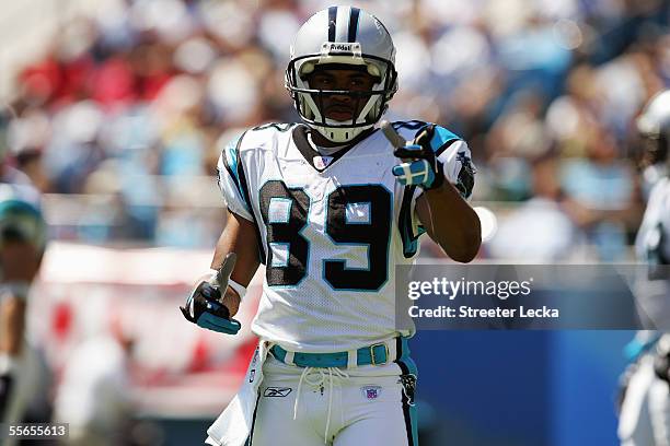 Wide receiver Steve Smith of the Carolina Panthers on the field during a game against the New Orleans Saints at Bank of America Stadium on September...