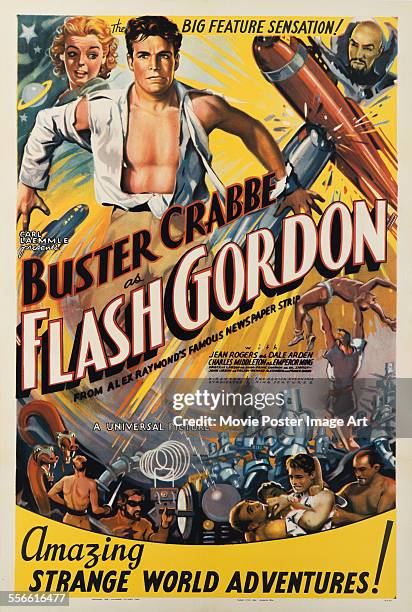 Poster for Frederick Stephani and Ray Taylor's 1936 science fiction film 'Flash Gordon' starring Buster Crabbe.