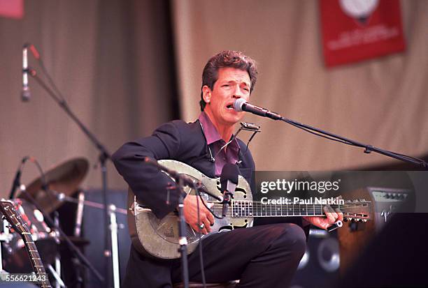 American Blues musician John Hammond Jr performs onstage, Chicago, Illinois, June 15, 1991.