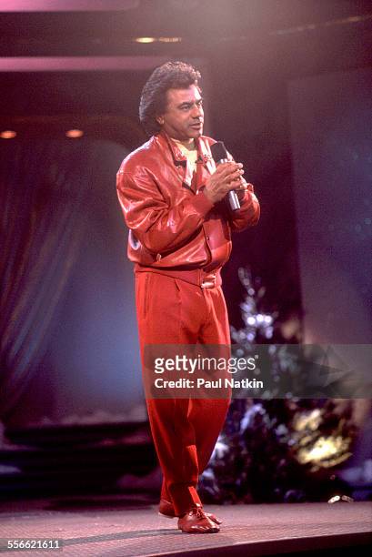 American singer Johnny Mathis performs on the 'Oprah Winfrey Show,' Chicago, Illinois, 1991.