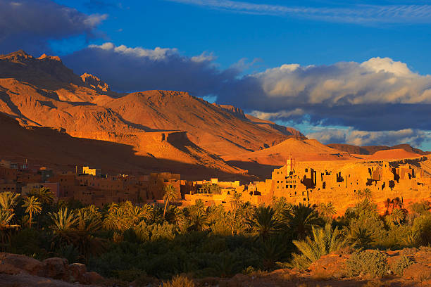 Tinghir, Tinghi, Sunset, Todra valley, Todra Gorges, Oasis, landscape, Old Kasbah, Morocco, North Africa.
