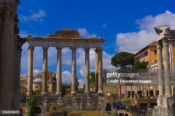 Temple of Saturn, Septimius Severus Arch, Roman Forum, Rome, Lazio, Italy .