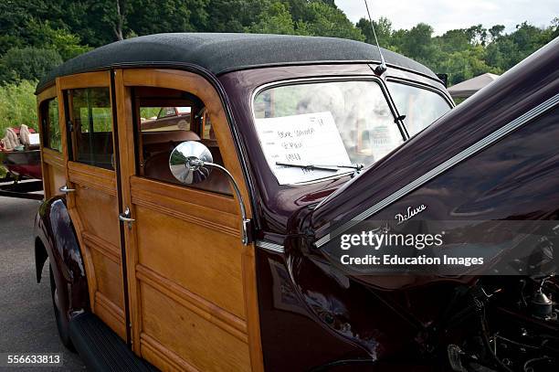 North America, USA, Minnesota, Lilydale, Auto Show Pool and Yacht Club, 1940 Ford Deluxe, Woodie, Station Wagon, Passenger Side.