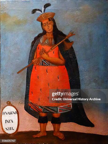 Spanish colonial portrait of the Inca King Huáscar Inca, 15031532. Sapa Inca of the Inca Empire from 1527 to 1532 AD.