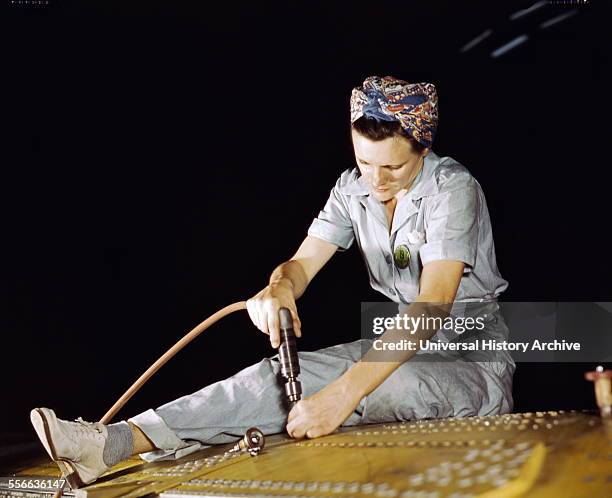 Drilling on a Liberator Bomber, Consolidated Aircraft Corp, Fort Worth, Texas, 1942.