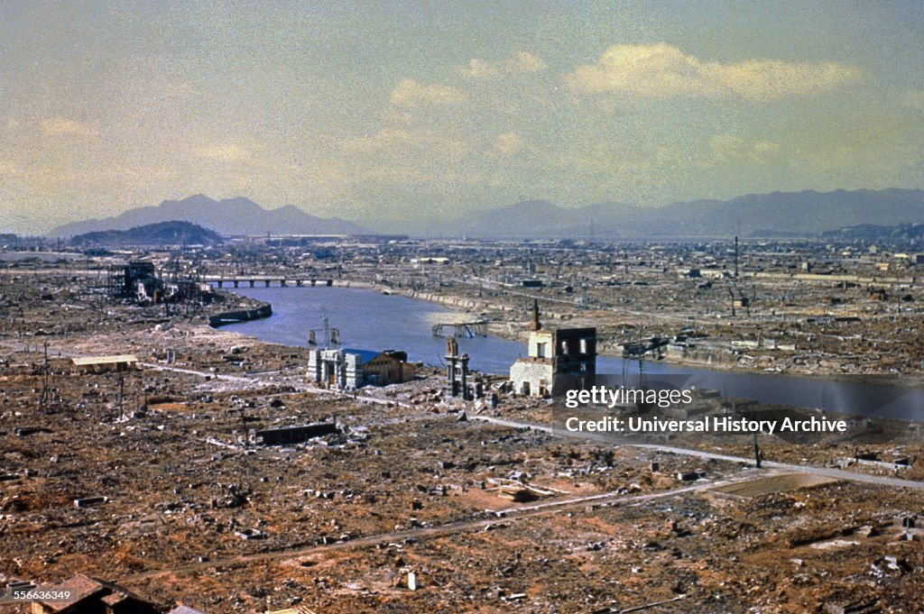 World War Two destruction after the atomic bomb was dropped on Hiroshima, 1945.