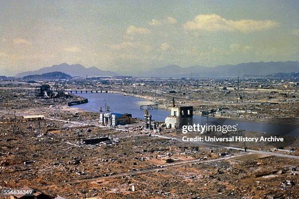 World War Two destruction after the atomic bomb was dropped on Hiroshima, 1945.