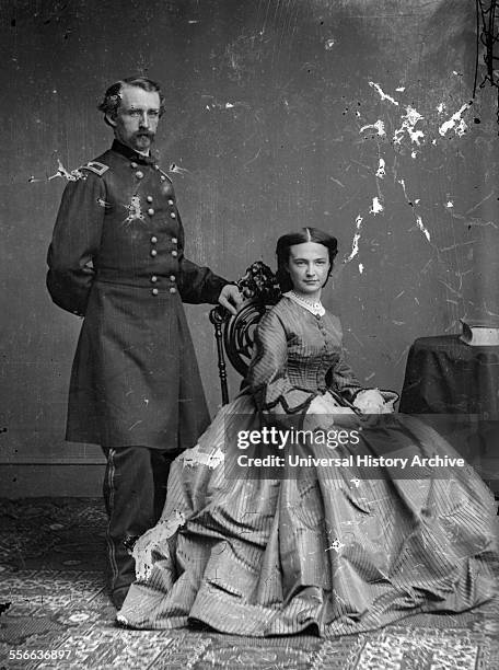 Photographic print of Elizabeth Custer and husband George Armstrong Custer United States Army officer and cavalry commander in the American Civil War...