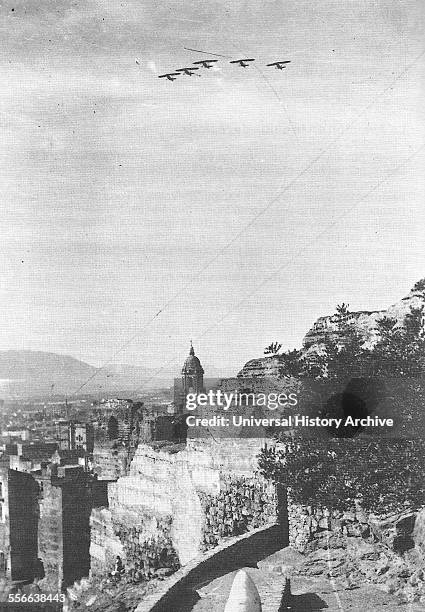 Nationalist aircraft fly over Malaga, 1937.