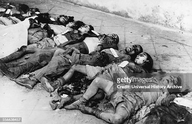 Spanish Civil War, 1938 bodies of several children killed during a nationalist air raid on Barcelona.