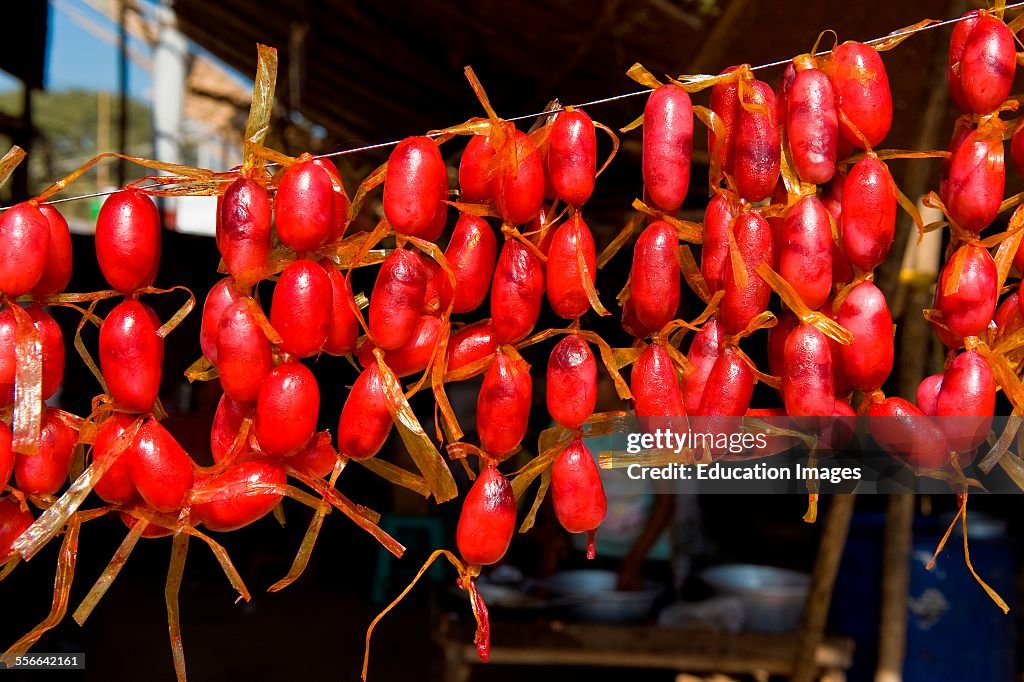 Myanmar. Bagan. Sausage.