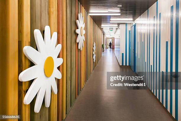 estonia, corridor of a newly built kindergarten - lino stockfoto's en -beelden