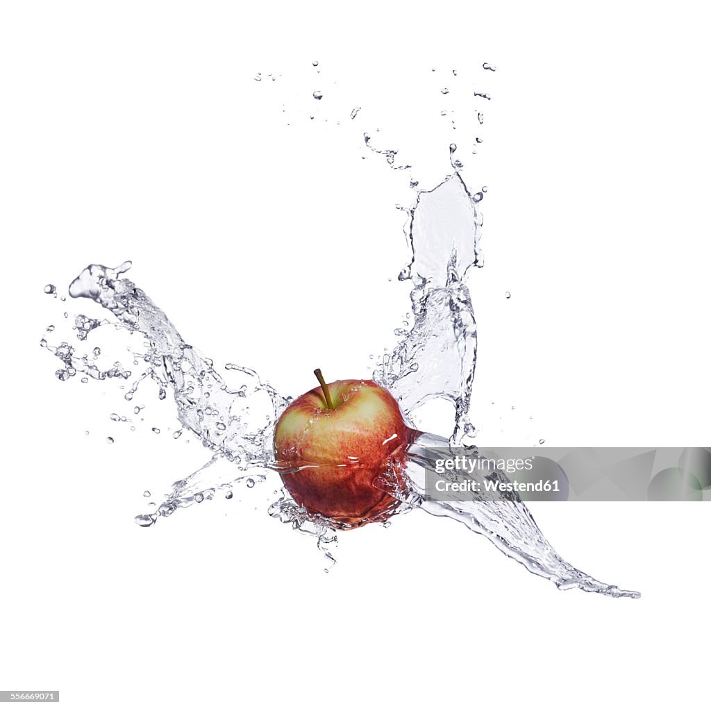 Red apple and splash of water