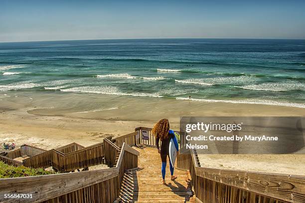 surfer girl - california beach surf stock pictures, royalty-free photos & images