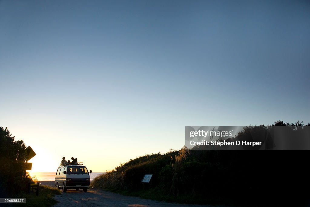 Sunset from camper van roof