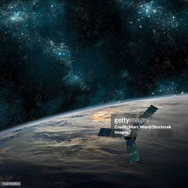 stockillustraties, clipart, cartoons en iconen met a space probe investigates a beautiful cloud covered planet in outer space. clouds swirl over the planets surface and through its atmosphere. - the swirl