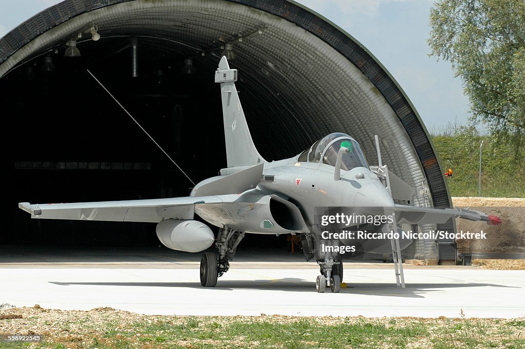 French Air Force Rafale C fighter plane at Saint-Dizier Air Base, France.