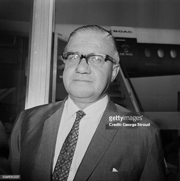 Group managing director of Royal Dutch Shell, Frank McFadzean, arriving at London Airport after travelling to Biafra to secure the release of the...