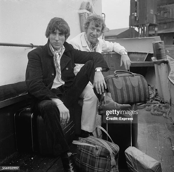 Disc jockeys Johnnie Walker and Robbie Dale, of ship-based pirate radio station Radio Caroline South, at Felixstowe after the British government...