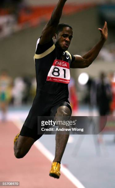 Dwight Phillips of the US in action in the men's long jump during the Shanghai Golden Grand Prix on September 17, 2005 in Shanghai, China.