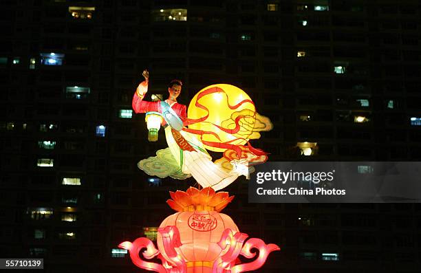 Light display featuring Chinese fairy Chang'e flying to the moon is seen at a park on September 17, 2005 in Guangzhou of Guangdong Province, China....
