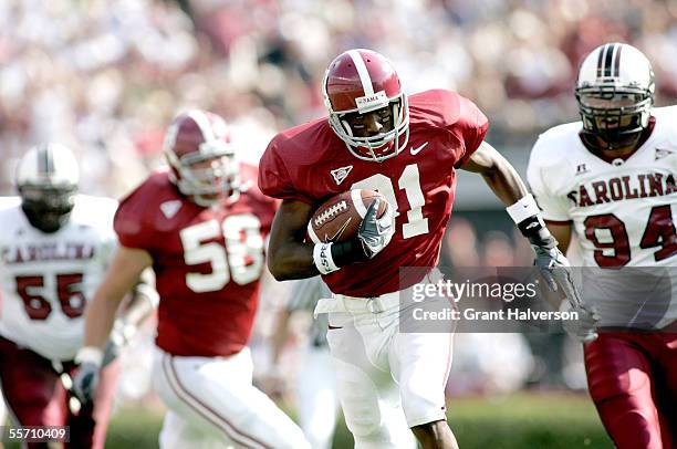 Keith Brown of the Alabama Crimson Tide breaks free for a touchdown against the South Carolina Gamecocks on September 17, 2005 at Williams-Brice...